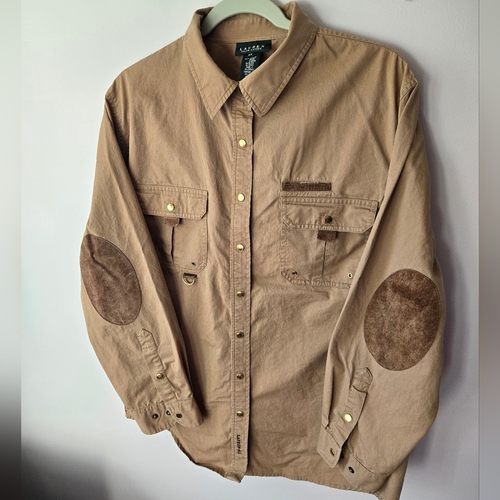 Lauren Ralph Lauren Tan Utility Safari Shirt Jacket Shacket Plus Size 2X